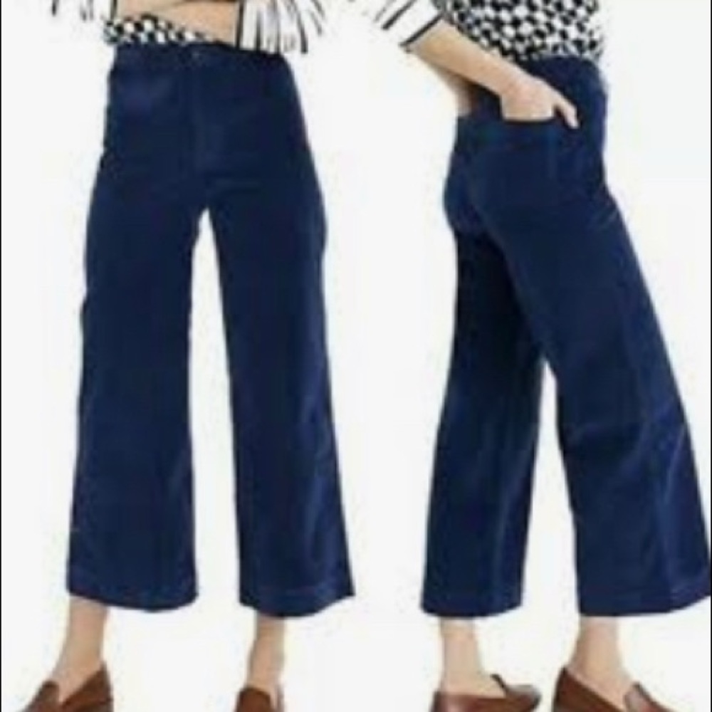 Tall Emmett Wide-Leg Crop Pants in Velveteen Navy